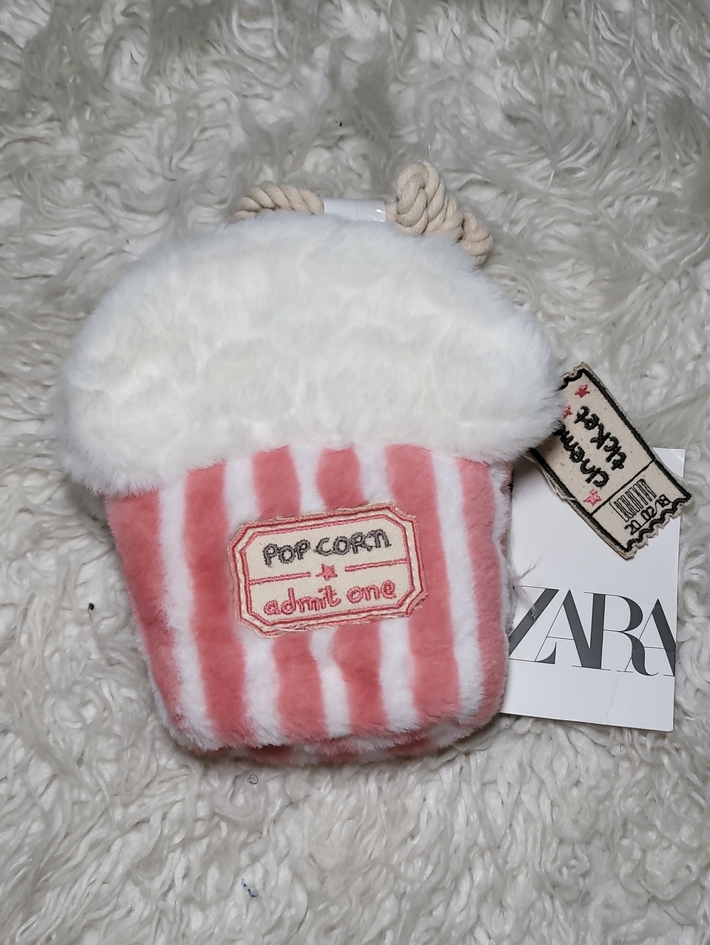 ZARA Pink & White Plush Popcorn Kids Crossbody Pouch